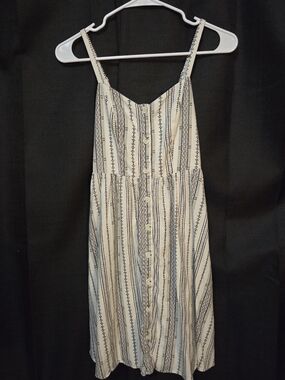 Old Navy Cream and Black Striped Button-Front Mini Dress